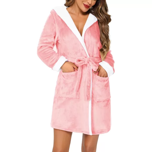 imageHOTOUCH Womens Hooded Bathrobe Fleece Robe Super Soft Plush Robe Velour BathrobeLight Pink