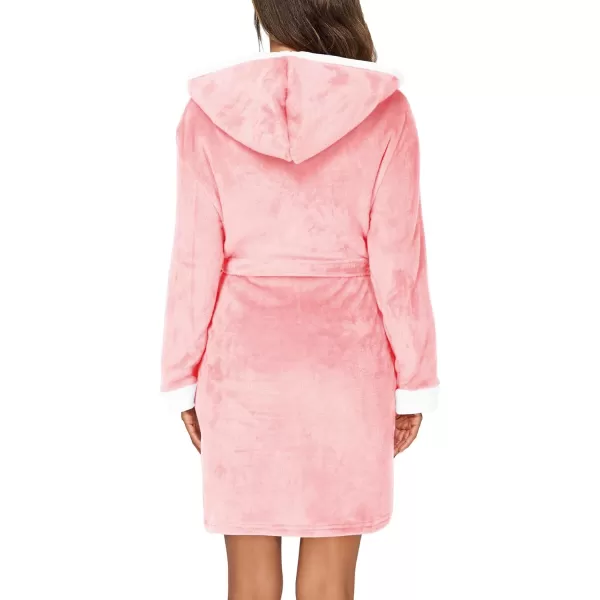imageHOTOUCH Womens Hooded Bathrobe Fleece Robe Super Soft Plush Robe Velour BathrobeLight Pink