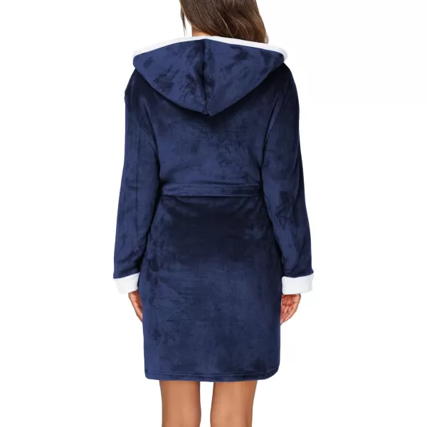 imageHOTOUCH Womens Hooded Bathrobe Fleece Robe Super Soft Plush Robe Velour BathrobeNavy Blue