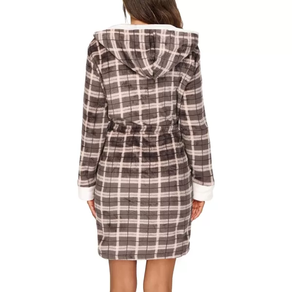 imageHOTOUCH Womens Hooded Bathrobe Fleece Robe Super Soft Plush Robe Velour BathrobeP Brown Plaid