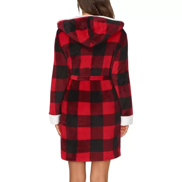 imageHOTOUCH Womens Hooded Bathrobe Fleece Robe Super Soft Plush Robe Velour BathrobeP Red Plaid