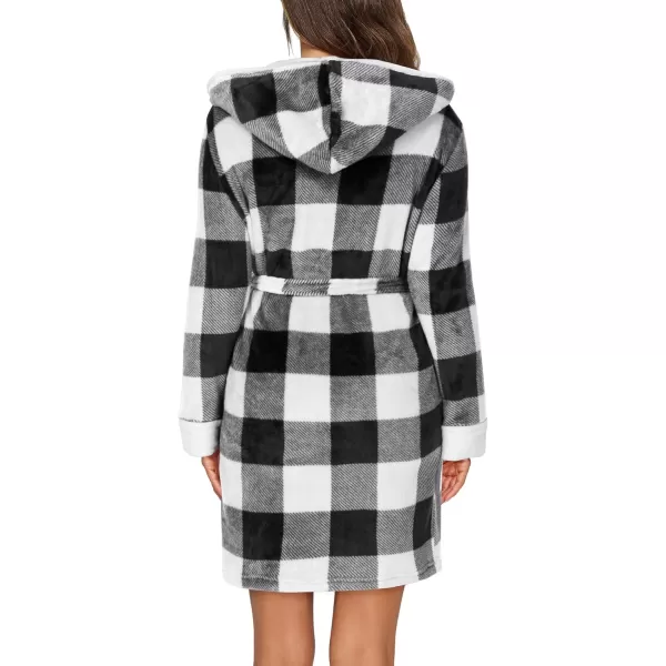 imageHOTOUCH Womens Hooded Bathrobe Fleece Robe Super Soft Plush Robe Velour BathrobeP White Plaid
