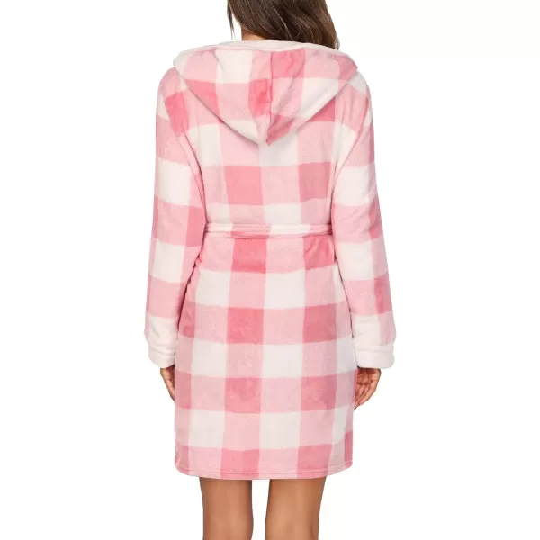 imageHOTOUCH Womens Hooded Bathrobe Fleece Robe Super Soft Plush Robe Velour BathrobePink Plaid