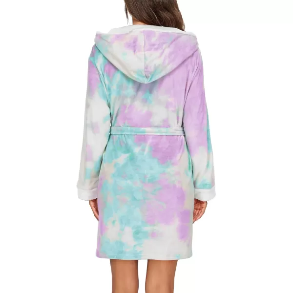 imageHOTOUCH Womens Hooded Bathrobe Fleece Robe Super Soft Plush Robe Velour BathrobePurple Tie Dye