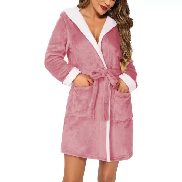 imageHOTOUCH Womens Hooded Bathrobe Fleece Robe Super Soft Plush Robe Velour BathrobeRose Pink