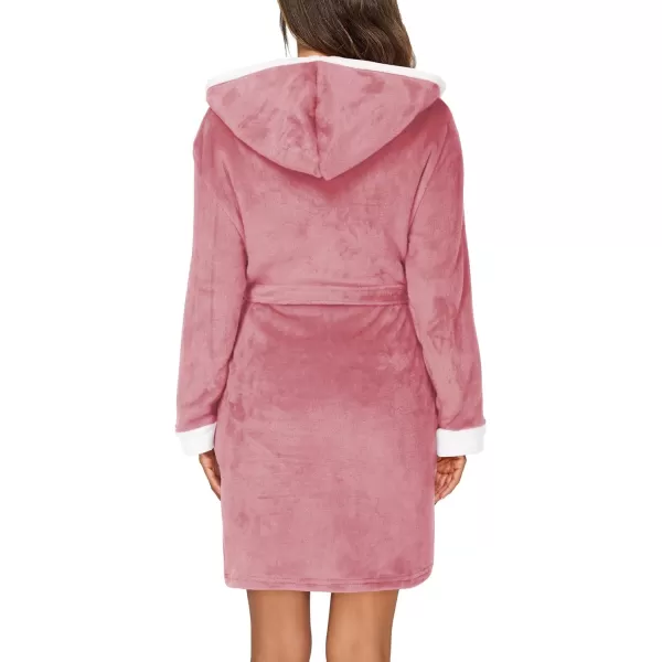 imageHOTOUCH Womens Hooded Bathrobe Fleece Robe Super Soft Plush Robe Velour BathrobeRose Pink