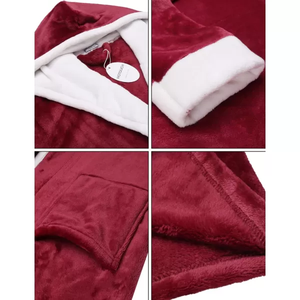 imageHOTOUCH Womens Hooded Bathrobe Fleece Robe Super Soft Plush Robe Velour BathrobeWine Red