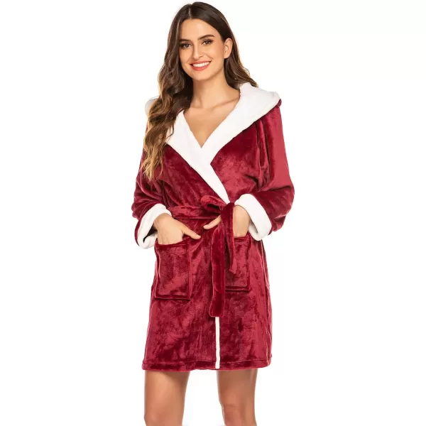 imageHOTOUCH Womens Hooded Bathrobe Fleece Robe Super Soft Plush Robe Velour BathrobeWine Red