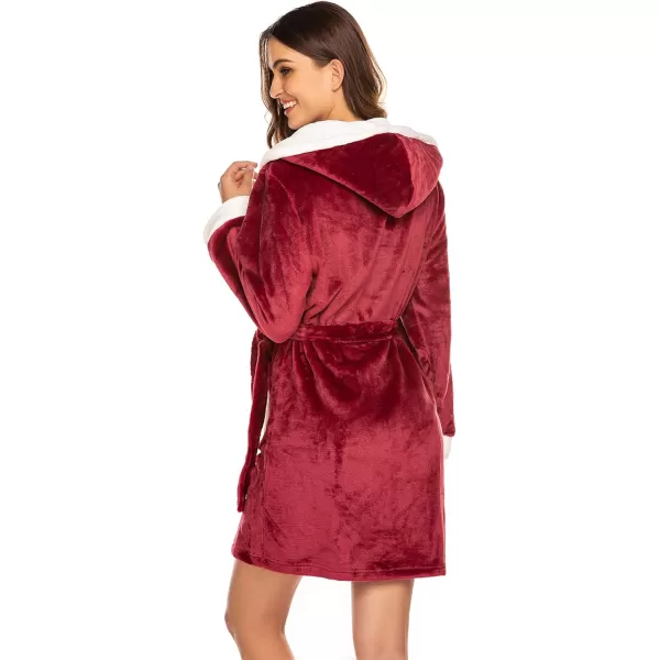 imageHOTOUCH Womens Hooded Bathrobe Fleece Robe Super Soft Plush Robe Velour BathrobeWine Red