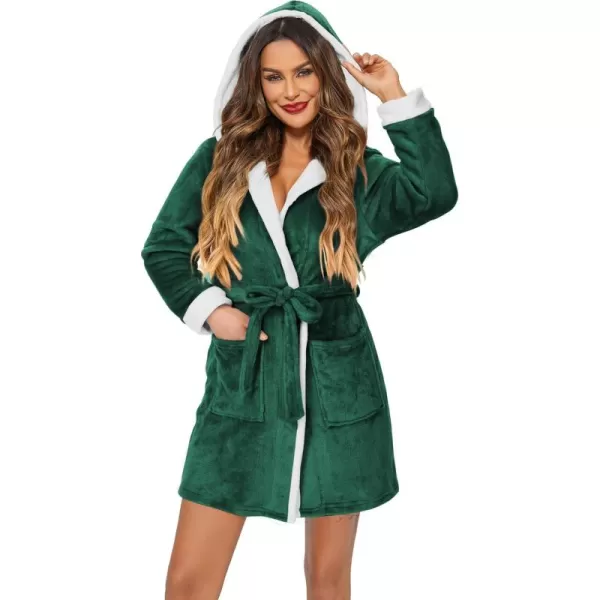 imageHOTOUCH Womens Hooded Bathrobe Fleece Robe Super Soft Plush Robe Velour BathrobeDeep Green