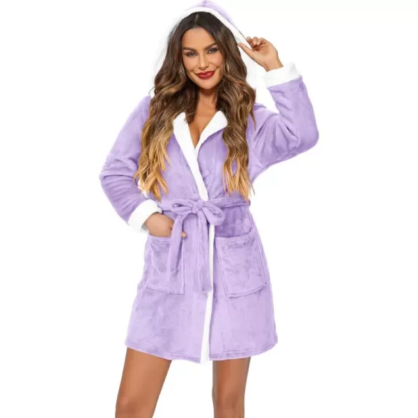 imageHOTOUCH Womens Hooded Bathrobe Fleece Robe Super Soft Plush Robe Velour BathrobeLavender