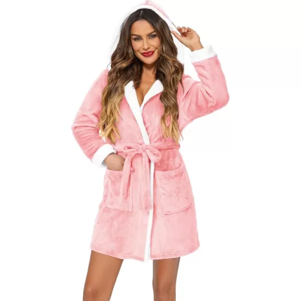 imageHOTOUCH Womens Hooded Bathrobe Fleece Robe Super Soft Plush Robe Velour BathrobeLight Pink