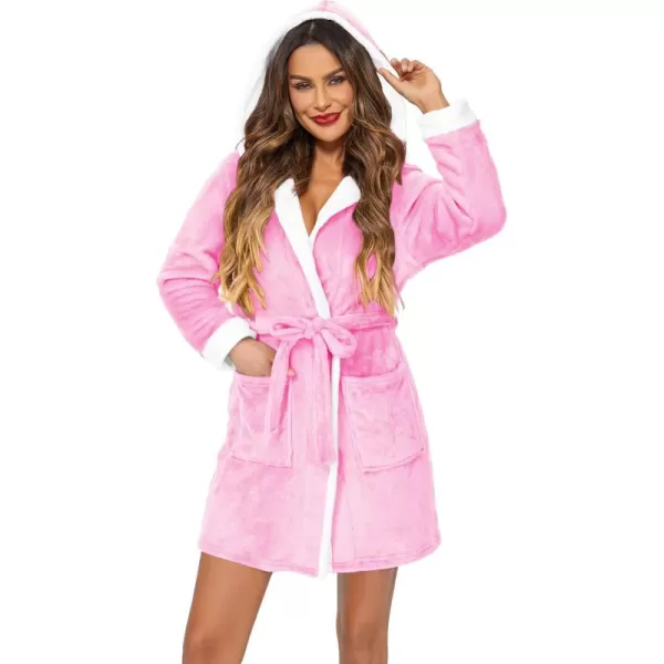 imageHOTOUCH Womens Hooded Bathrobe Fleece Robe Super Soft Plush Robe Velour BathrobePink