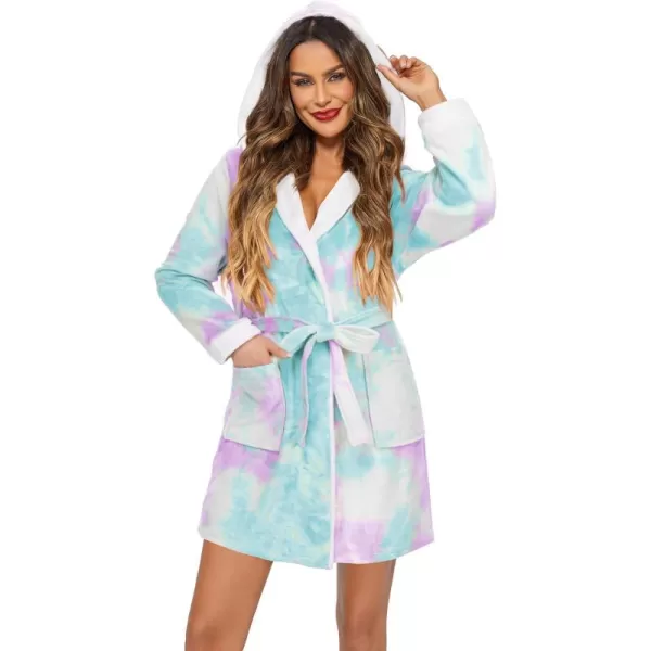 imageHOTOUCH Womens Hooded Bathrobe Fleece Robe Super Soft Plush Robe Velour BathrobePurple Tie Dye