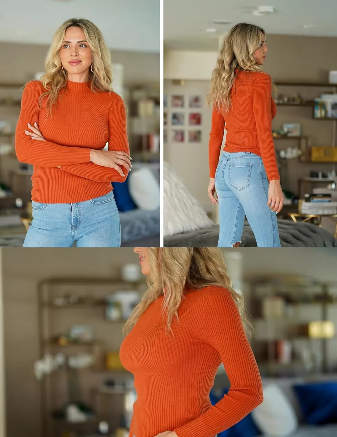 imageHOTOUCH Women Mock Neck Sweater Ribbed Knit Fitted Top Basic Casual Long Sleeve Shirt Fall Fashion Clothing 2024 TrendyCaramel