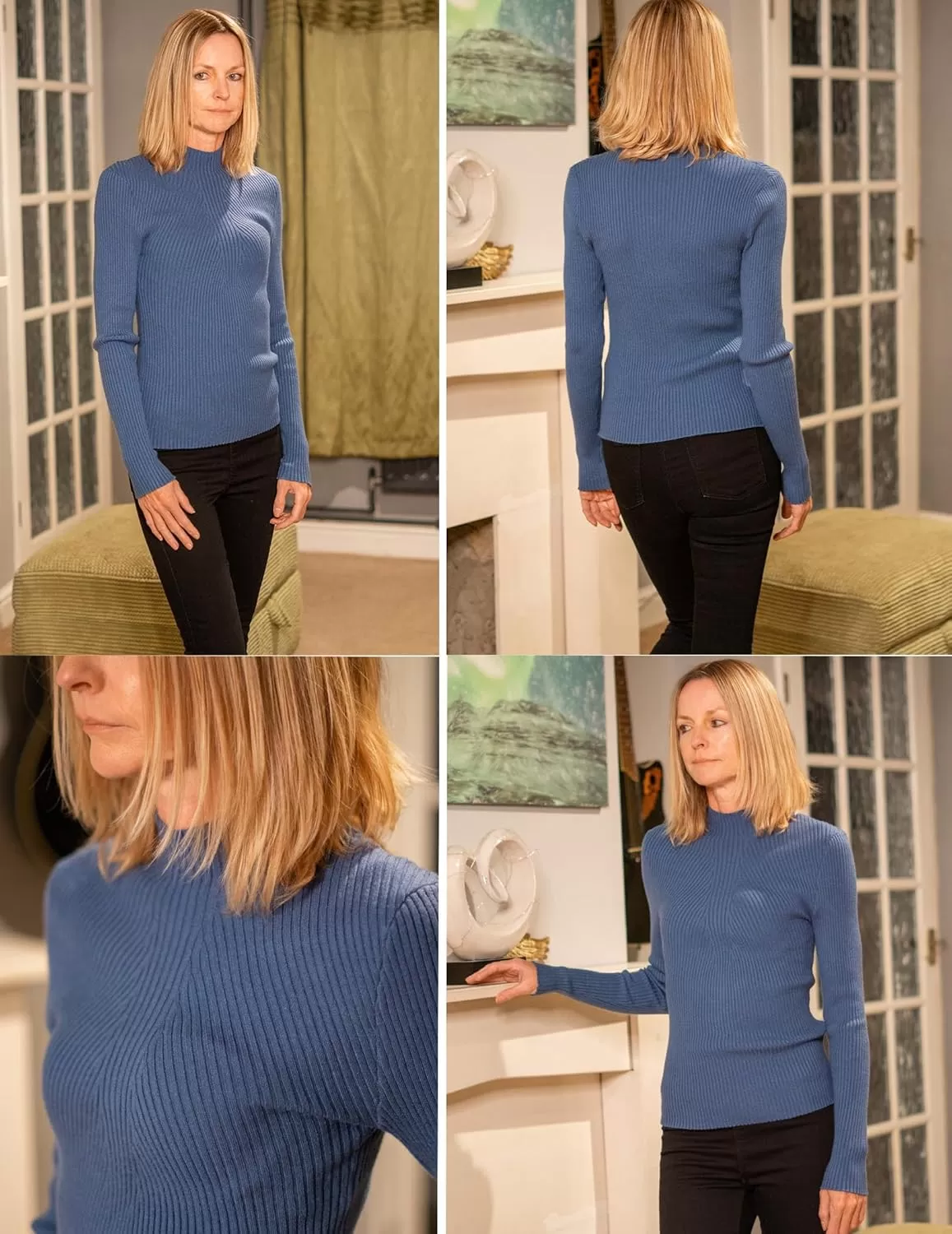 imageHOTOUCH Women Mock Neck Sweater Ribbed Knit Fitted Top Basic Casual Long Sleeve Shirt Fall Fashion Clothing 2024 TrendyNavy