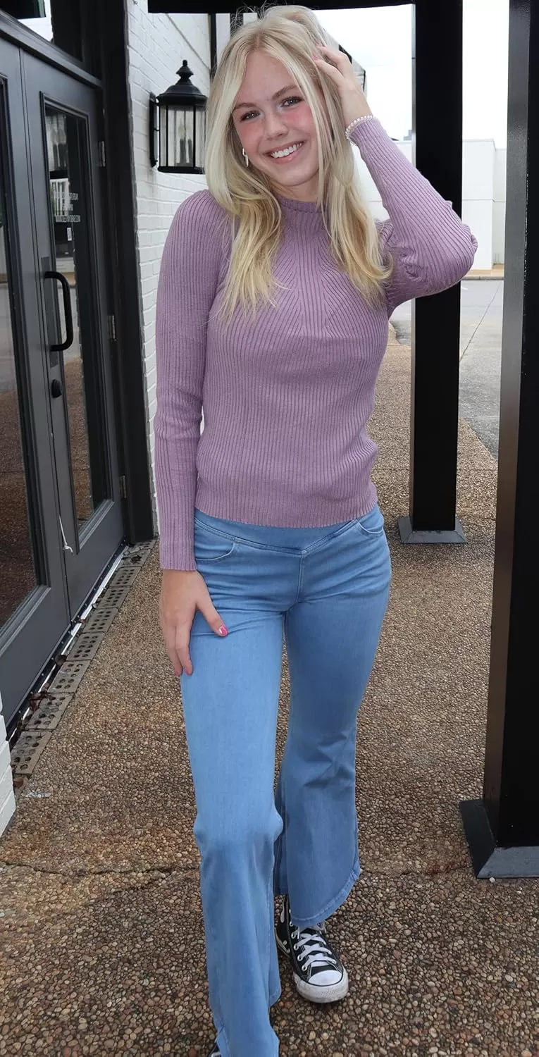 imageHOTOUCH Women Mock Neck Sweater Ribbed Knit Fitted Top Basic Casual Long Sleeve Shirt Fall Fashion Clothing 2024 TrendyPurple