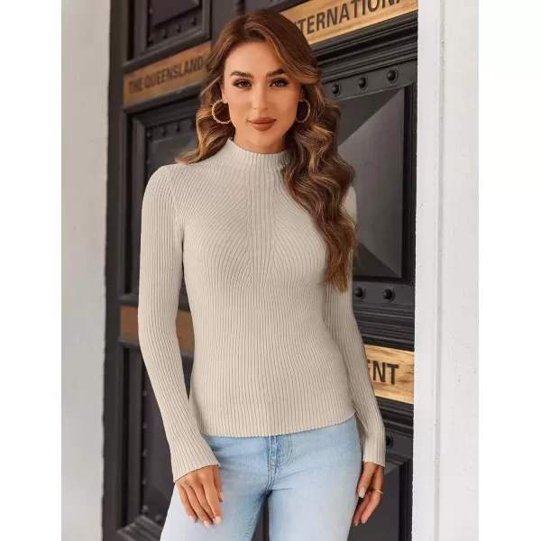 imageHOTOUCH Women Mock Neck Sweater Ribbed Knit Fitted Top Basic Casual Long Sleeve Shirt Fall Fashion Clothing 2024 TrendyAlmond
