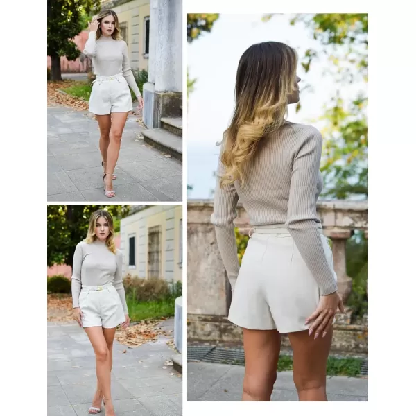 imageHOTOUCH Women Mock Neck Sweater Ribbed Knit Fitted Top Basic Casual Long Sleeve Shirt Fall Fashion Clothing 2024 TrendyAlmond
