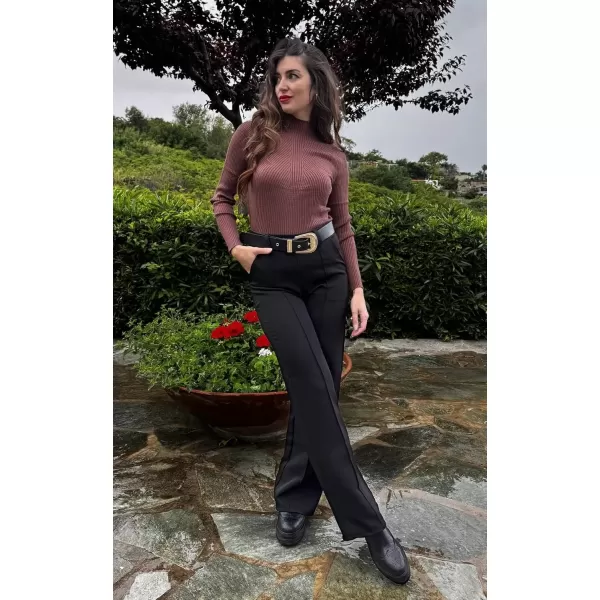 imageHOTOUCH Women Mock Neck Sweater Ribbed Knit Fitted Top Basic Casual Long Sleeve Shirt Fall Fashion Clothing 2024 TrendyBrown