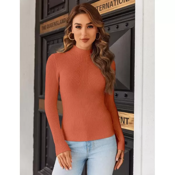 imageHOTOUCH Women Mock Neck Sweater Ribbed Knit Fitted Top Basic Casual Long Sleeve Shirt Fall Fashion Clothing 2024 TrendyCaramel