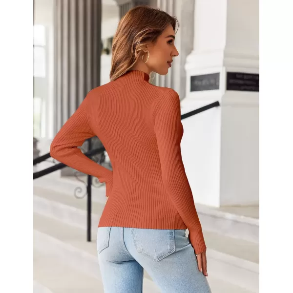 imageHOTOUCH Women Mock Neck Sweater Ribbed Knit Fitted Top Basic Casual Long Sleeve Shirt Fall Fashion Clothing 2024 TrendyCaramel