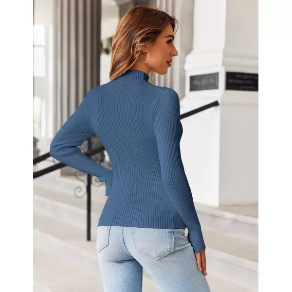 imageHOTOUCH Women Mock Neck Sweater Ribbed Knit Fitted Top Basic Casual Long Sleeve Shirt Fall Fashion Clothing 2024 TrendyNavy