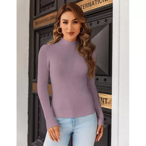 imageHOTOUCH Women Mock Neck Sweater Ribbed Knit Fitted Top Basic Casual Long Sleeve Shirt Fall Fashion Clothing 2024 TrendyPurple