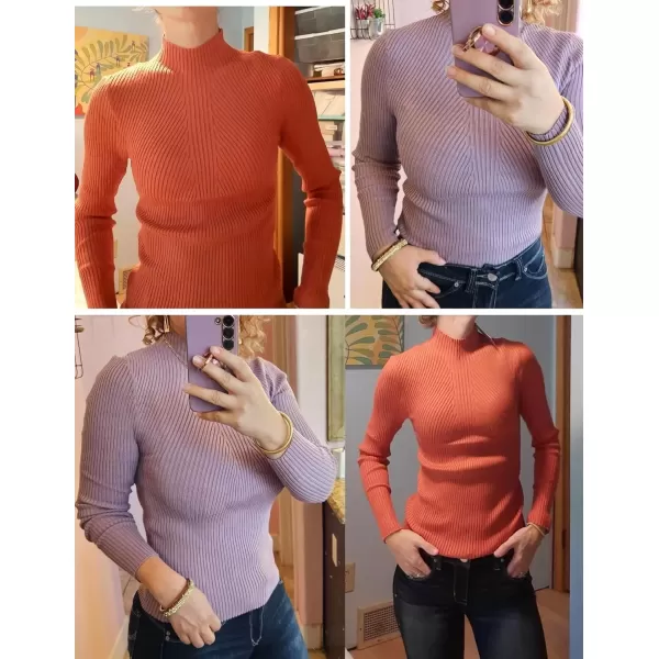 imageHOTOUCH Women Mock Neck Sweater Ribbed Knit Fitted Top Basic Casual Long Sleeve Shirt Fall Fashion Clothing 2024 TrendyPurple