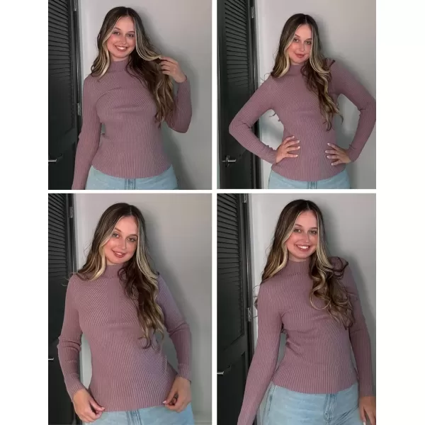 imageHOTOUCH Women Mock Neck Sweater Ribbed Knit Fitted Top Basic Casual Long Sleeve Shirt Fall Fashion Clothing 2024 TrendyPurple