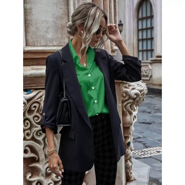 imageHOTOUCH Women Oversized Button Down Shirts Office Drop Shoulder Blouse Long Sleeve Boyfriend Dress Shirt with PocketsGreen