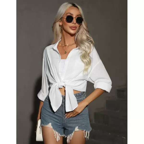 imageHOTOUCH Women Oversized Button Down Shirts Office Drop Shoulder Blouse Long Sleeve Boyfriend Dress Shirt with PocketsWhite