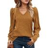 imageHOTOUCH Womens Knit Shirt Soft Puff Long Sleeve Blouse Tops Lightweight V Neck Tunic XSXXLAmber