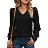 imageHOTOUCH Womens Knit Shirt Soft Puff Long Sleeve Blouse Tops Lightweight V Neck Tunic XSXXLBlack