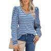 imageHOTOUCH Womens Knit Shirt Soft Puff Long Sleeve Blouse Tops Lightweight V Neck Tunic XSXXLBlue Stripes