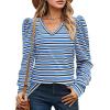 imageHOTOUCH Womens Knit Shirt Soft Puff Long Sleeve Blouse Tops Lightweight V Neck Tunic XSXXLBlue Stripes