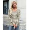 imageHOTOUCH Womens Knit Shirt Soft Puff Long Sleeve Blouse Tops Lightweight V Neck Tunic XSXXLBrown Stripes