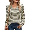 imageHOTOUCH Womens Knit Shirt Soft Puff Long Sleeve Blouse Tops Lightweight V Neck Tunic XSXXLBrown Stripes