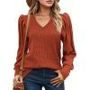 imageHOTOUCH Womens Knit Shirt Soft Puff Long Sleeve Blouse Tops Lightweight V Neck Tunic XSXXLCaramel