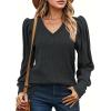 imageHOTOUCH Womens Knit Shirt Soft Puff Long Sleeve Blouse Tops Lightweight V Neck Tunic XSXXLDark Grey