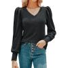 imageHOTOUCH Womens Knit Shirt Soft Puff Long Sleeve Blouse Tops Lightweight V Neck Tunic XSXXLDark Grey