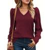 imageHOTOUCH Womens Knit Shirt Soft Puff Long Sleeve Blouse Tops Lightweight V Neck Tunic XSXXLDark Red