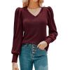 imageHOTOUCH Womens Knit Shirt Soft Puff Long Sleeve Blouse Tops Lightweight V Neck Tunic XSXXLDark Red