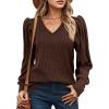 imageHOTOUCH Womens Knit Shirt Soft Puff Long Sleeve Blouse Tops Lightweight V Neck Tunic XSXXLDeep Coffee