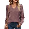 imageHOTOUCH Womens Knit Shirt Soft Puff Long Sleeve Blouse Tops Lightweight V Neck Tunic XSXXLFuchsia