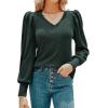 imageHOTOUCH Womens Knit Shirt Soft Puff Long Sleeve Blouse Tops Lightweight V Neck Tunic XSXXLGreen