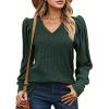 imageHOTOUCH Womens Knit Shirt Soft Puff Long Sleeve Blouse Tops Lightweight V Neck Tunic XSXXLGreen