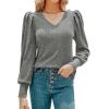 imageHOTOUCH Womens Knit Shirt Soft Puff Long Sleeve Blouse Tops Lightweight V Neck Tunic XSXXLGrey