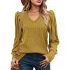 imageHOTOUCH Womens Knit Shirt Soft Puff Long Sleeve Blouse Tops Lightweight V Neck Tunic XSXXLMustard