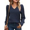 imageHOTOUCH Womens Knit Shirt Soft Puff Long Sleeve Blouse Tops Lightweight V Neck Tunic XSXXLNavy Blue